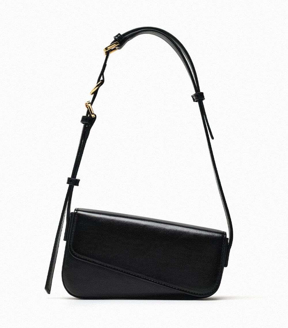 Zara Black Asymmetrical Flap Crossbody Shoulder Bag